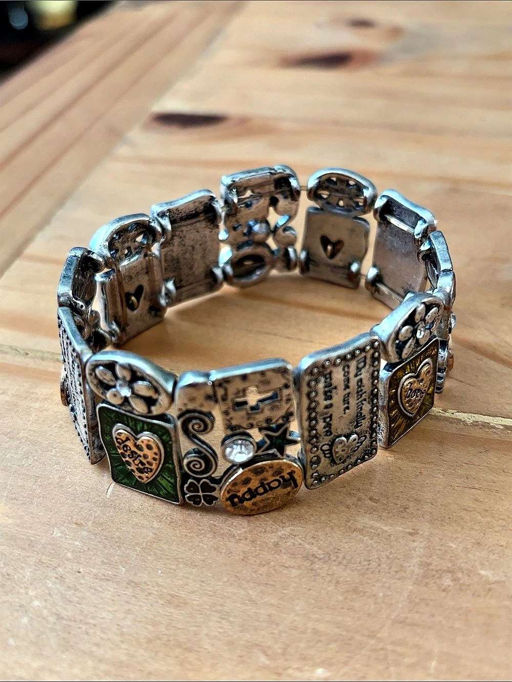 Brighton Heart & Soul Bracelet Heart Charm Bracelet in Silver & Green